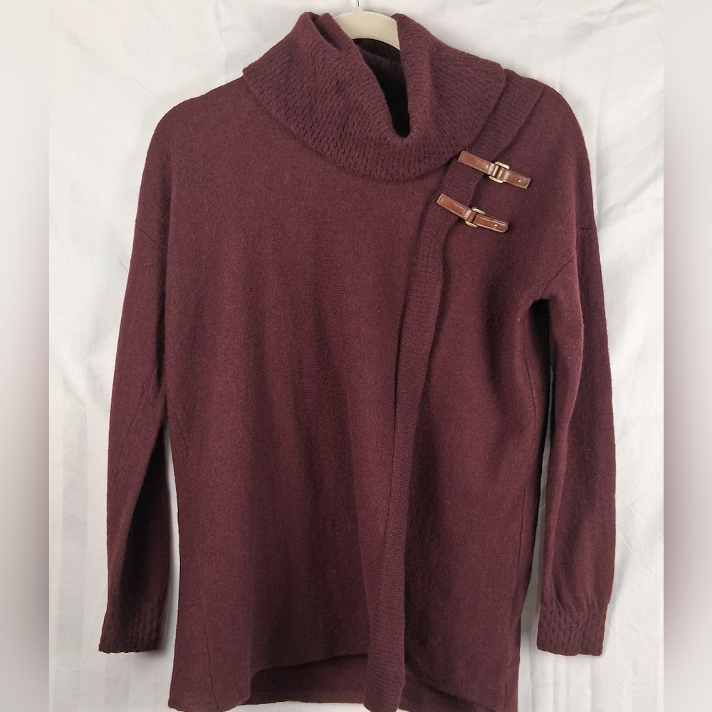 Extra Fine Merino Wool Equestrian Style Plum Sweater Cardigan Ellen Tracy M